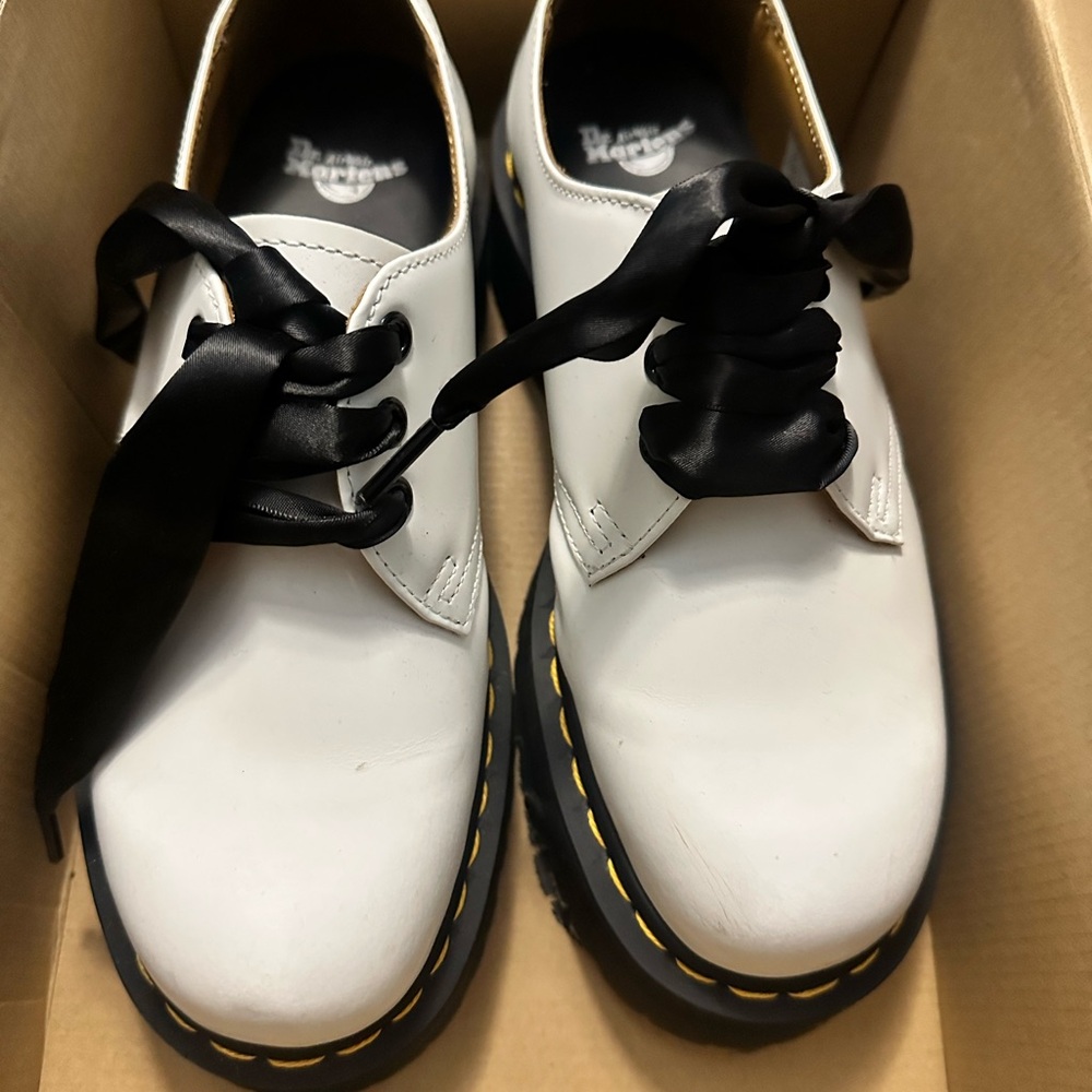 Dr. Martens White Leather Shoes with Black Details
